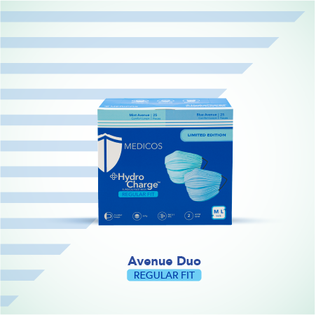 HydroCharge™ Regular Fit 4ply Surgical Face Mask (Duo Avenue Mint + Blue)