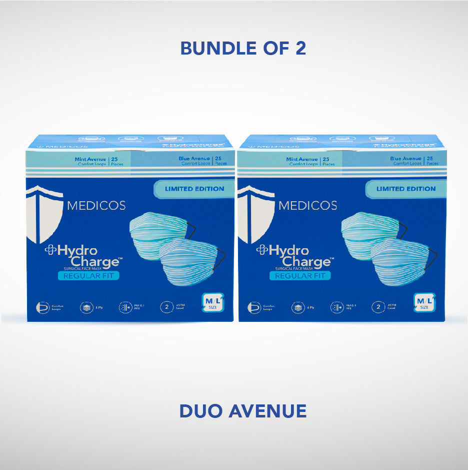 2nd 50% Off  - HydroCharge™ Regular Fit 4ply Surgical Face Mask (Duo Avenue Mint + Blue)