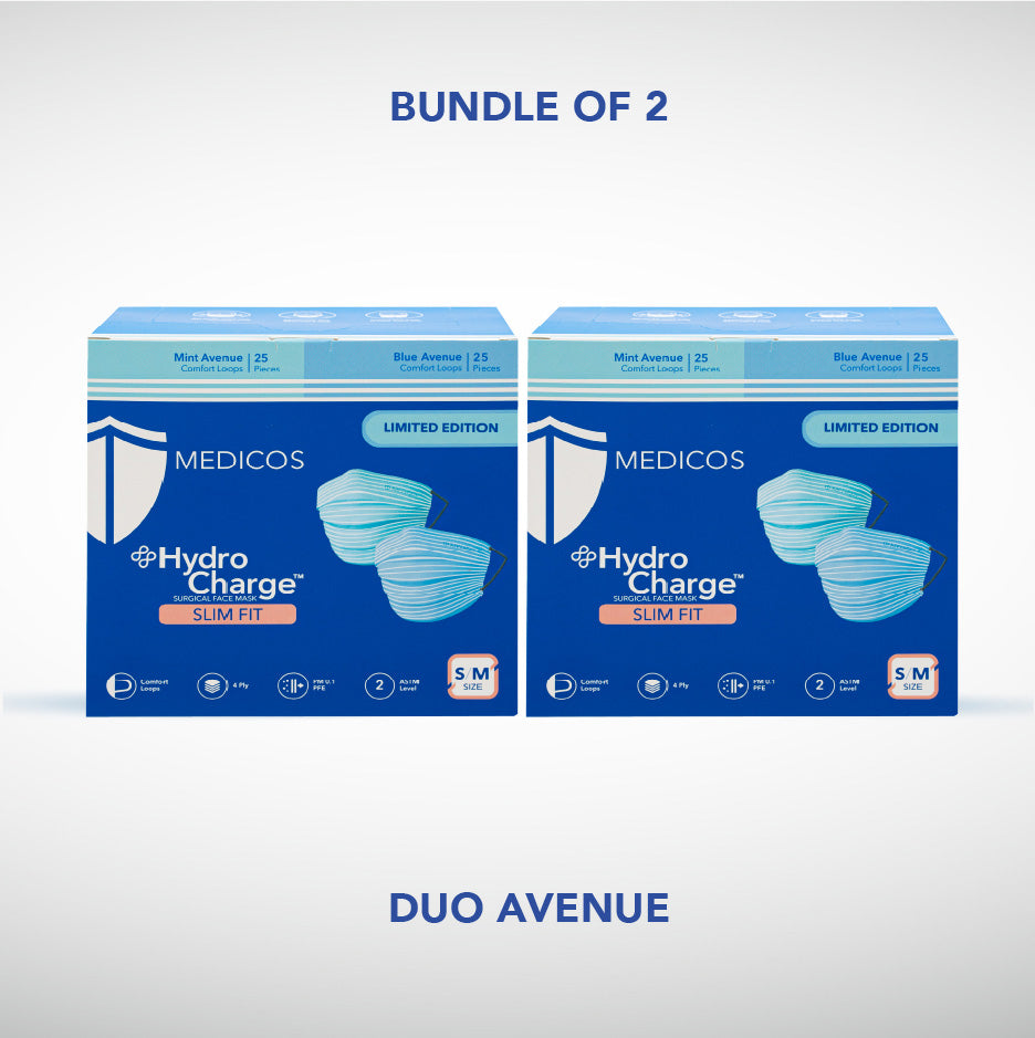 2nd 50% Off  - HydroCharge™ Slim Fit 4ply Surgical Face Mask (Duo Avenue Mint + Blue)