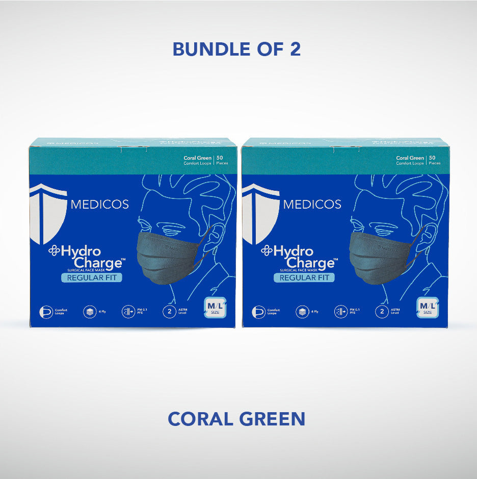 2nd 50% Off  - HydroCharge™ Regular Fit 4ply Surgical Face Mask (Coral Green)