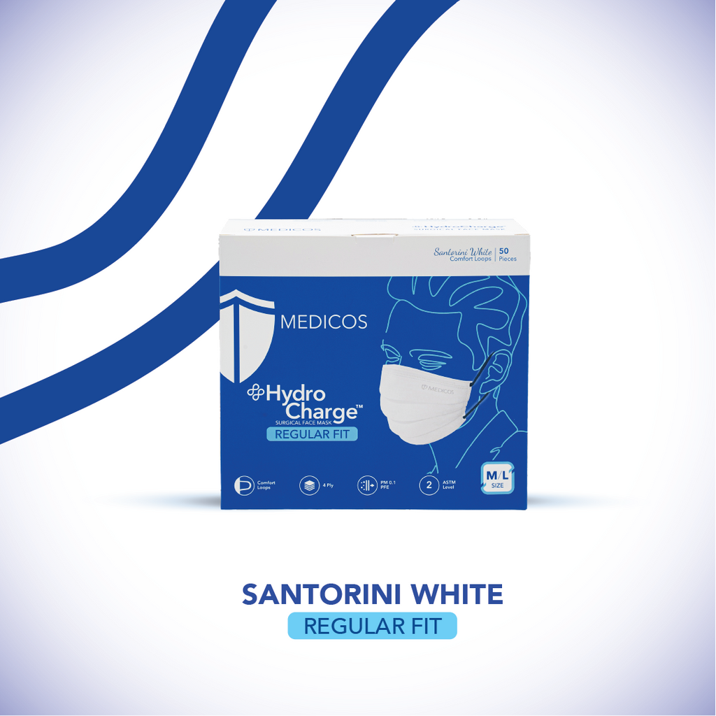 HydroCharge™ Regular Fit 4ply Surgical Face Mask (Santorini White)