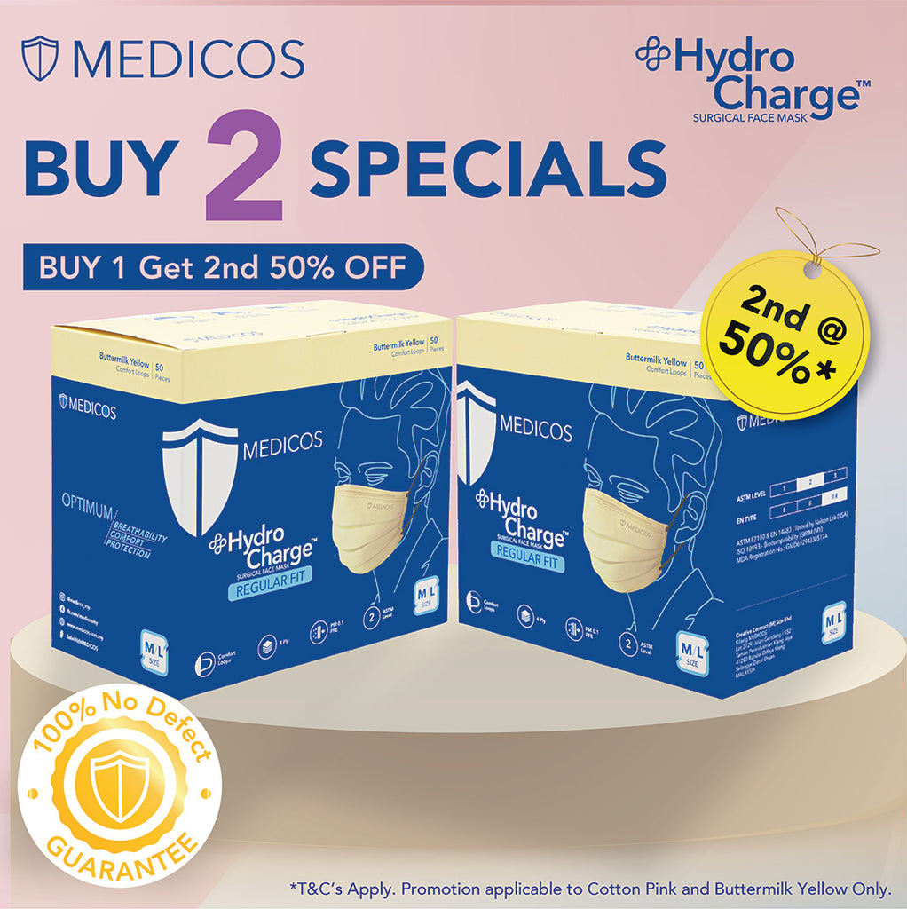 2nd 50% Off  - HydroCharge™ Regular Fit 4ply Surgical Face Mask (Buttermilk Yellow)