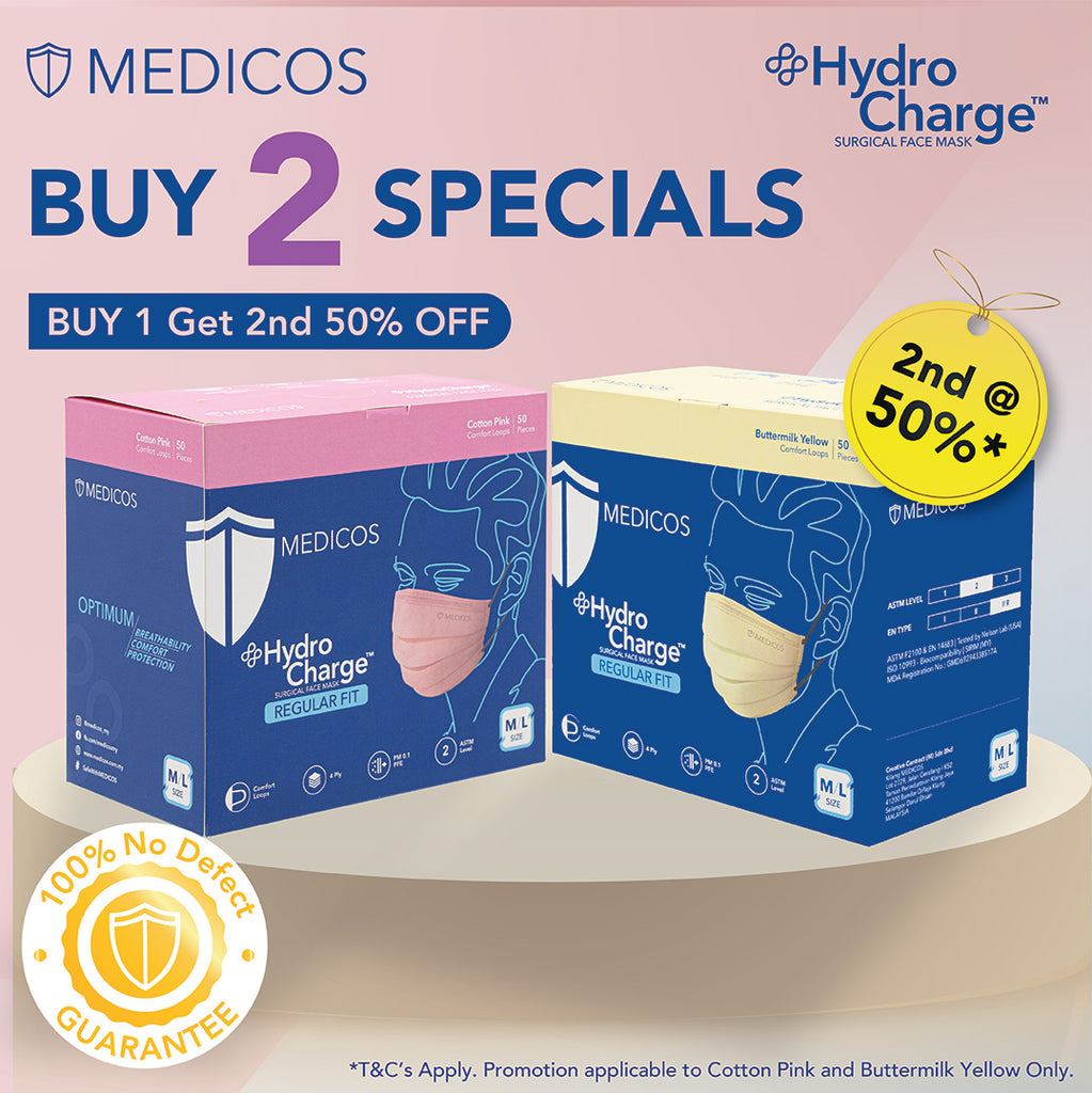 2nd 50% Off  - HydroCharge™ Regular Fit 4ply Surgical Face Mask (Cotton Pink + Buttermilk Yellow)