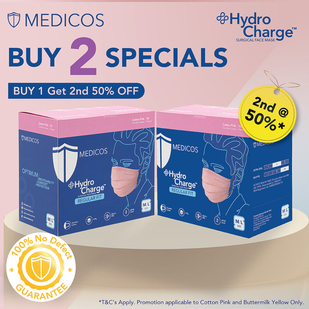 2nd 50% Off  - HydroCharge™ Regular Fit 4ply Surgical Face Mask (Cotton Pink)