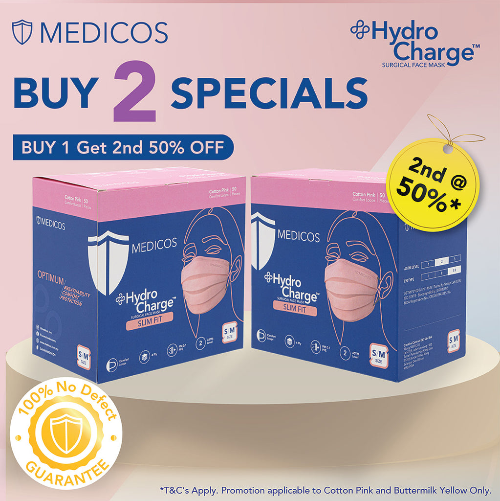 2nd 50% Off  - HydroCharge™ Slim Fit 4ply Surgical Face Mask (Cotton Pink)