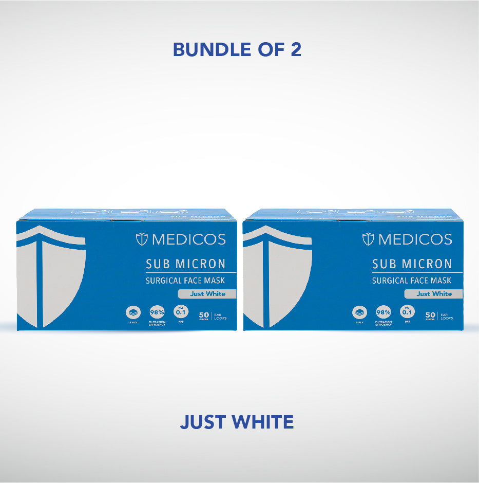 3 ply Sub Micron Surgical Face Mask (Just White)- Bundle of 2