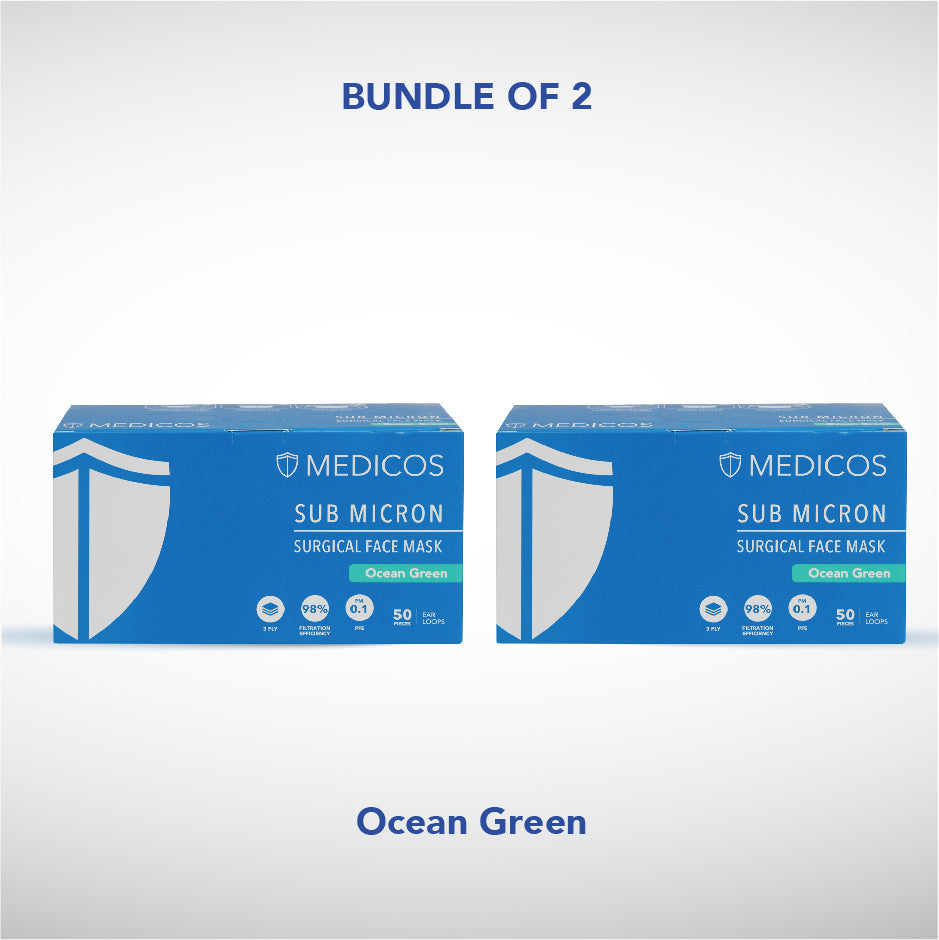 3 ply Sub Micron Surgical Face Mask (Ocean Green)- Bundle of 2