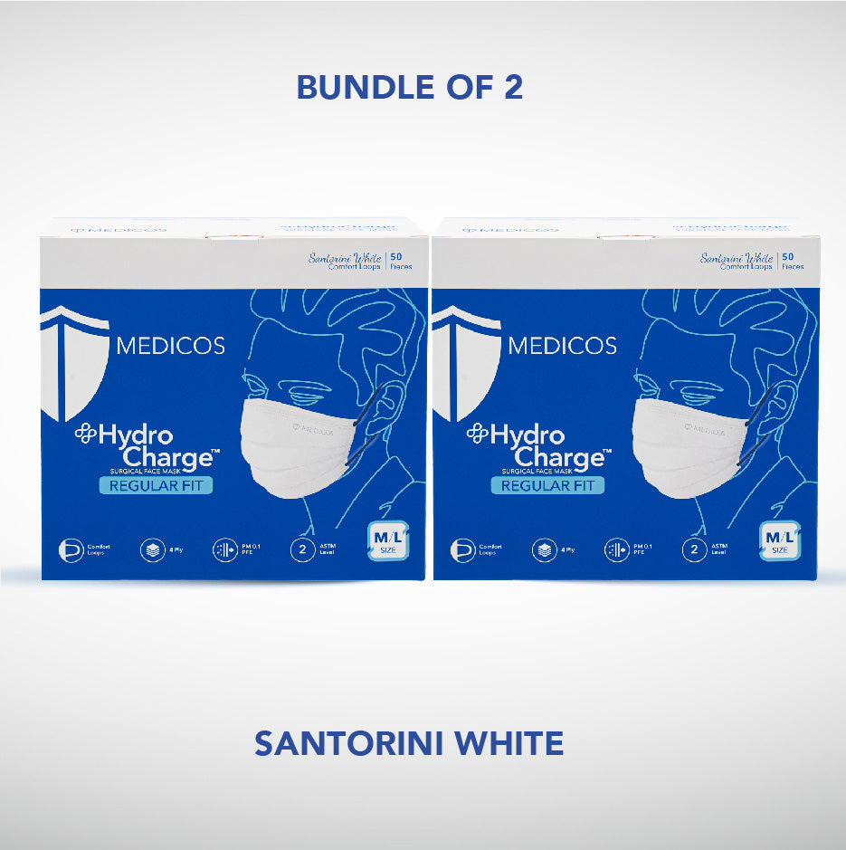 2nd 50% Off  - HydroCharge™ Regular Fit 4ply Surgical Face Mask (Santorini White)