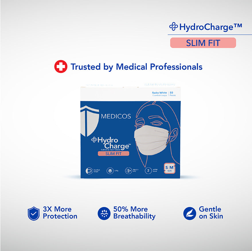 MEDICOS 4-ply HydroCharge™ Surgical Face Mask - Slim Fit