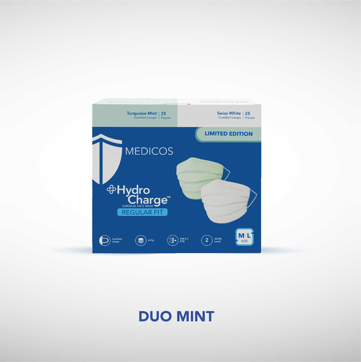 MEDICOS 4-ply HydroCharge™ Surgical Face Mask - Regular Fit