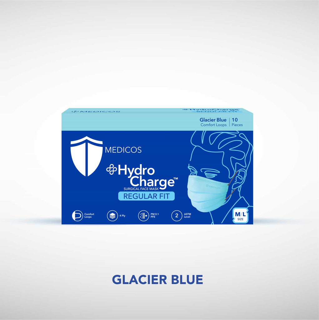 10 pcs HydroCharge™ Regular Fit 4ply Surgical Face Mask (Glacier Blue)