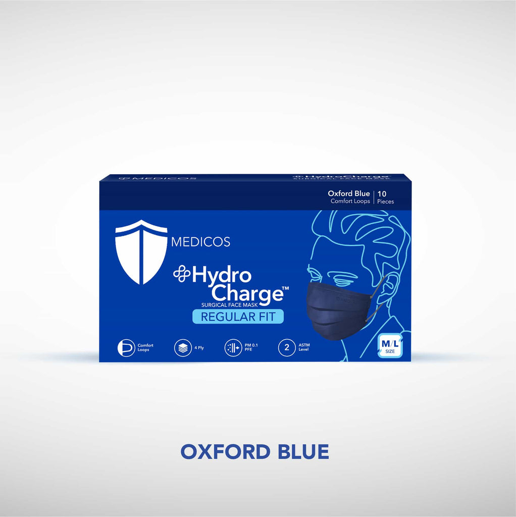 10 pcs HydroCharge™ Regular Fit 4ply Surgical Face Mask (Oxford Blue)