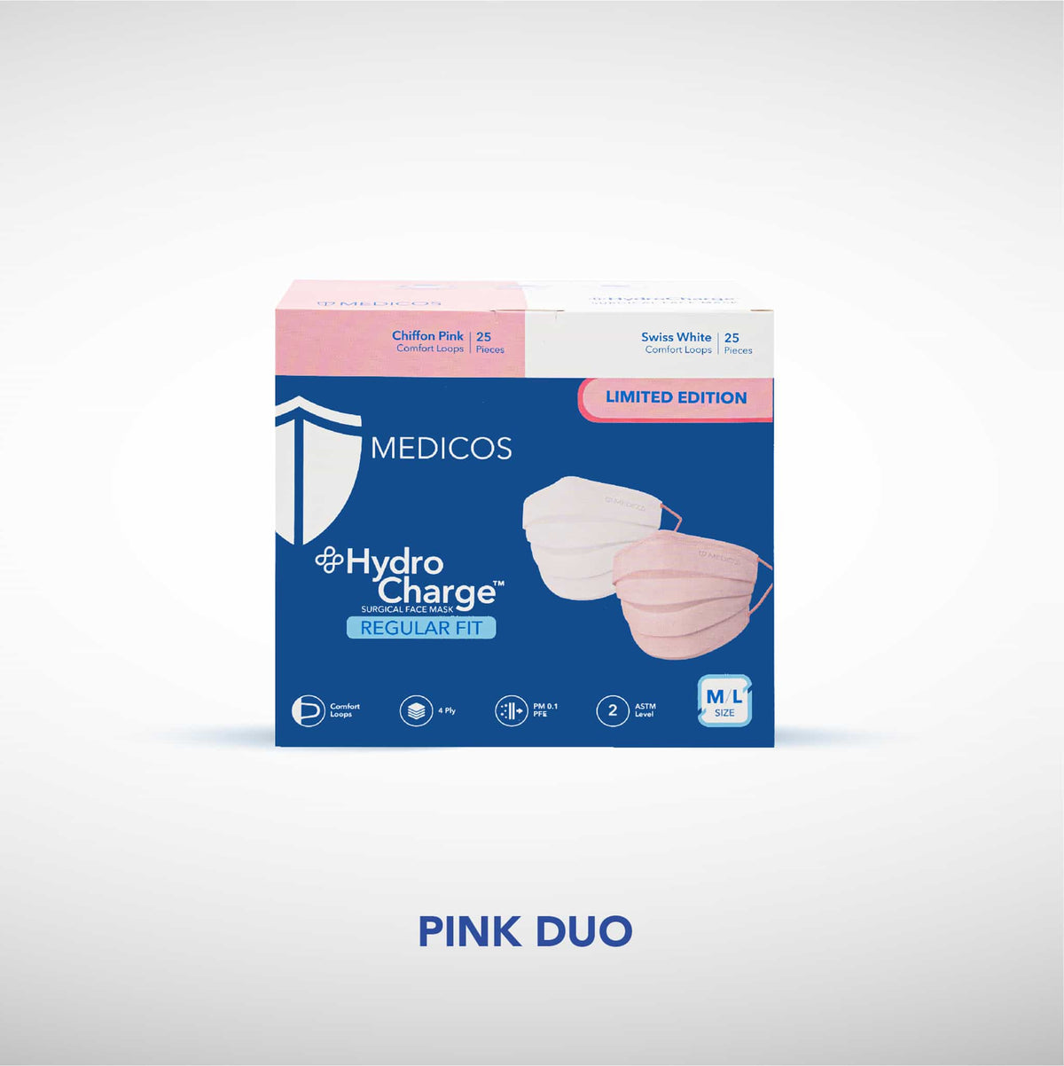 MEDICOS 4-ply HydroCharge™ Surgical Face Mask - Regular Fit