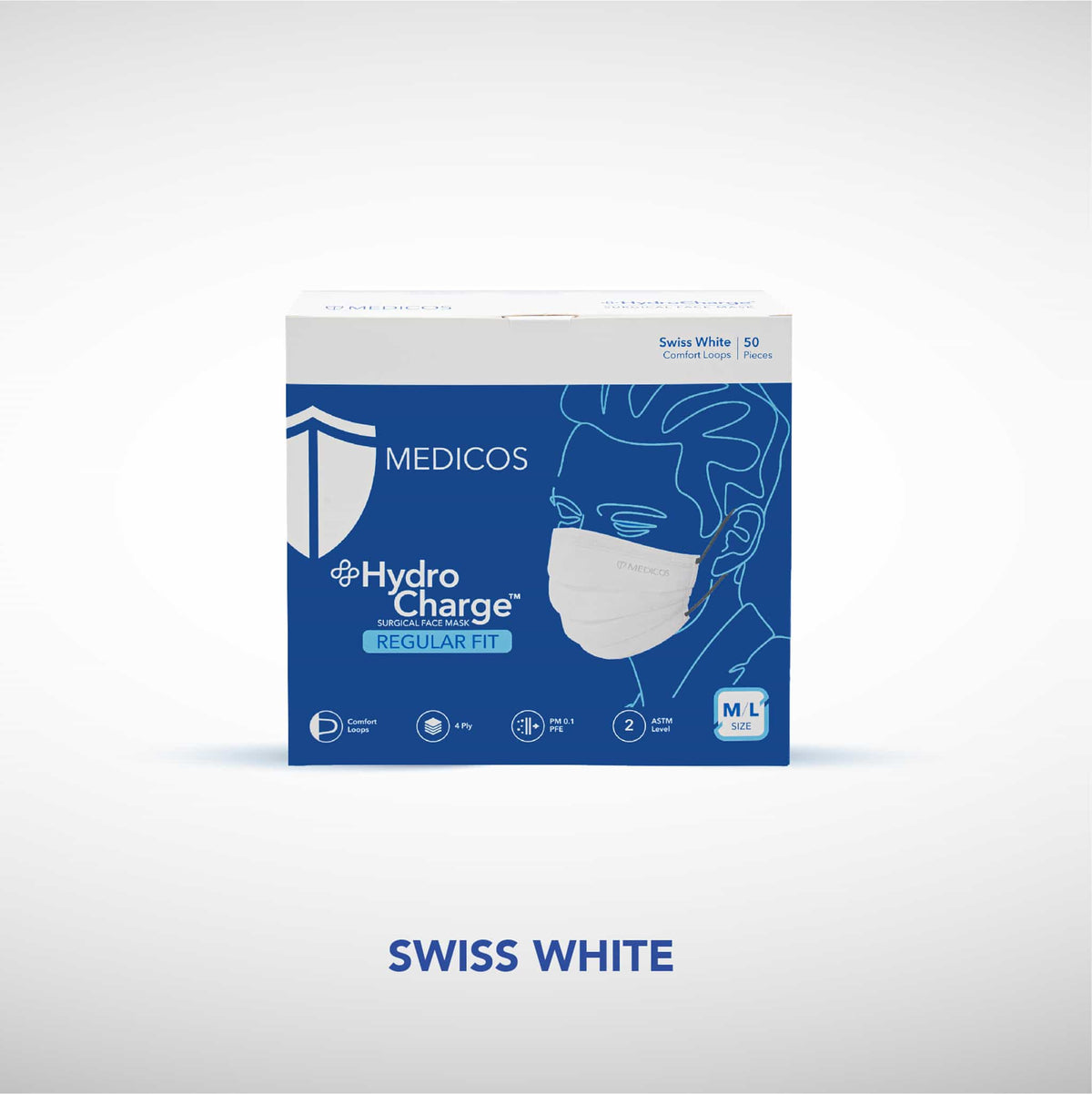 MEDICOS 4-ply HydroCharge™ Surgical Face Mask - Regular Fit