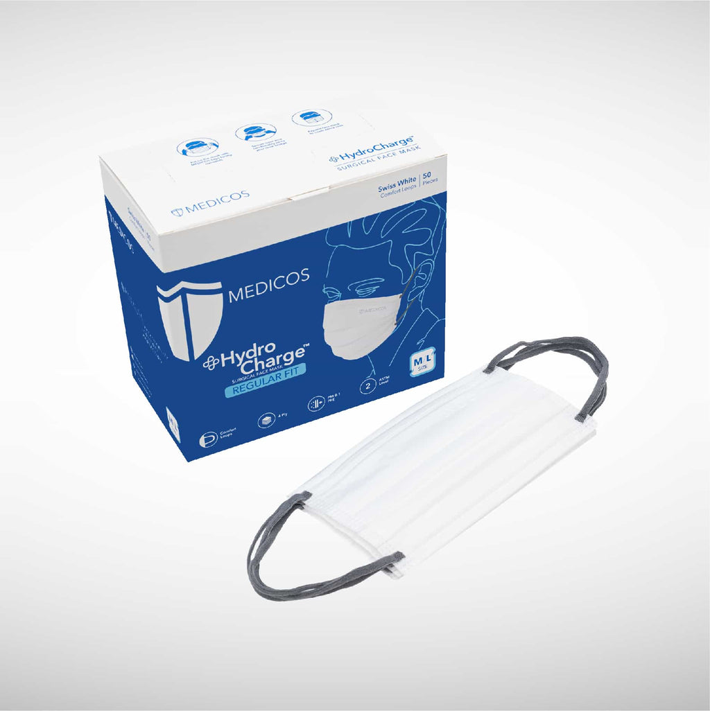 MEDICOS 4-ply HydroCharge™ Surgical Face Mask - Regular Fit
