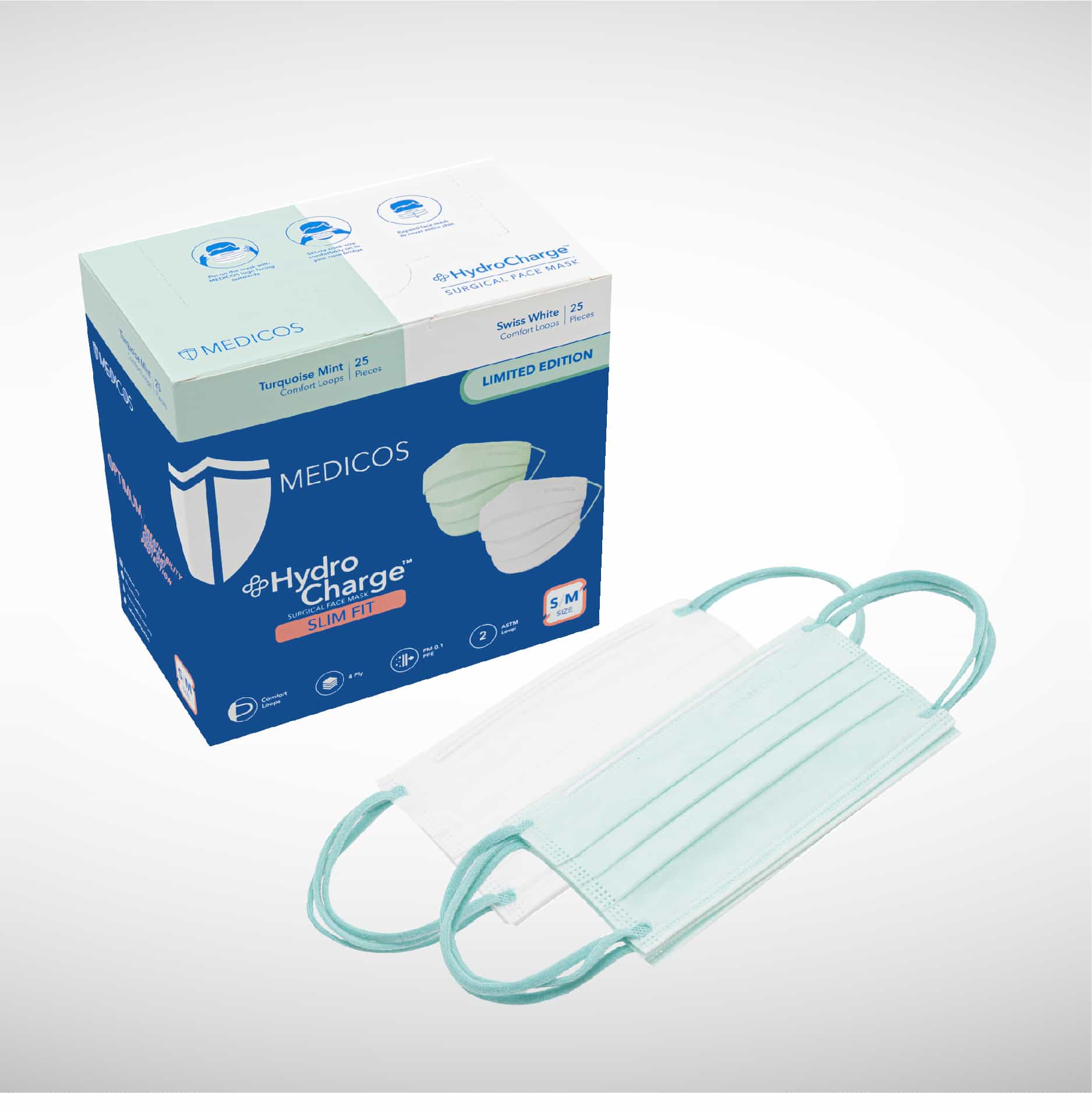 HydroCharge™ Slim Fit 4ply Surgical Face Mask (Duo Mint) MEDICOS