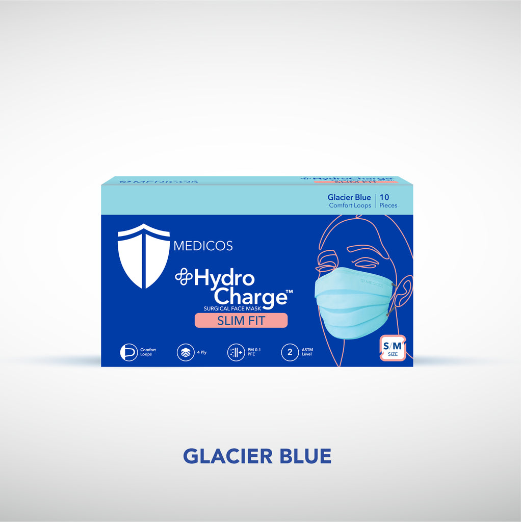 10 pcs HydroCharge™ Slim Fit 4ply Surgical Face Mask (Glacier Blue)