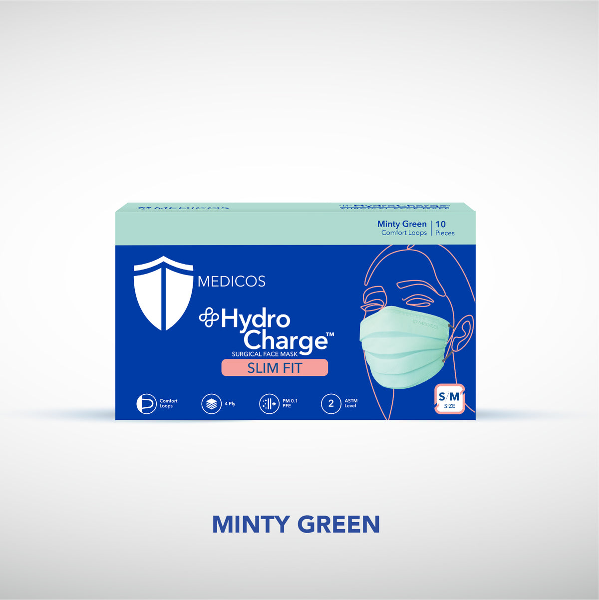 MEDICOS 4-ply HydroCharge™ Surgical Face Mask - Slim Fit [10pcs/box]