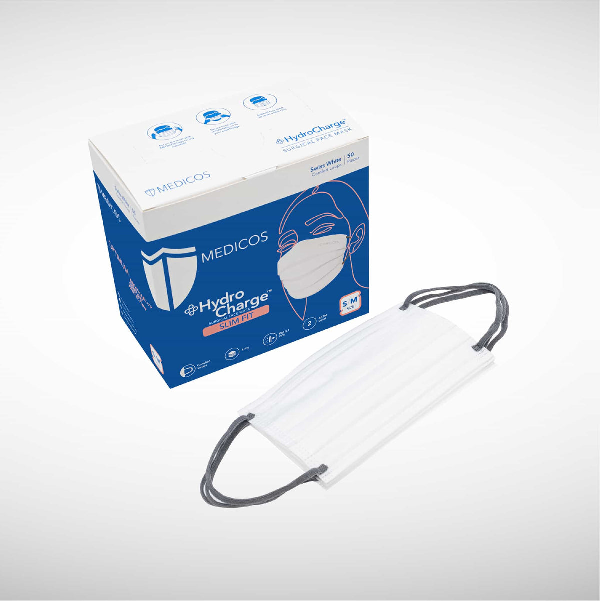 MEDICOS 4-ply HydroCharge™ Surgical Face Mask - Slim Fit